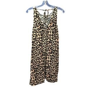 Blue Rain Brown Black Leopard ‎ Sleeveless Dress with Tie at Neckline